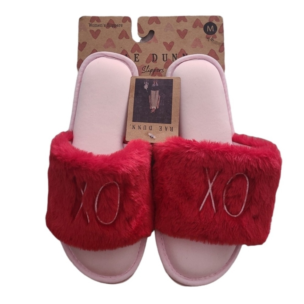 RAE DUNN Women’s slipper fuzzy red slides NWT